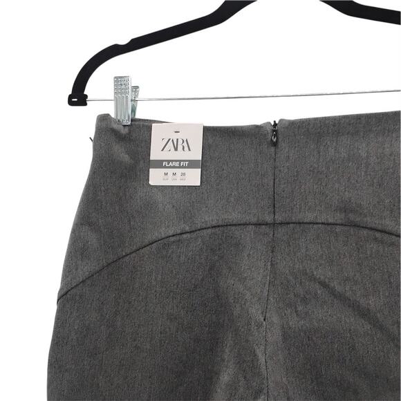 NWT Zara Flare Fit Pants Trousers Gray Zip Pockets Work Career Size Medium - Picture 3 of 5